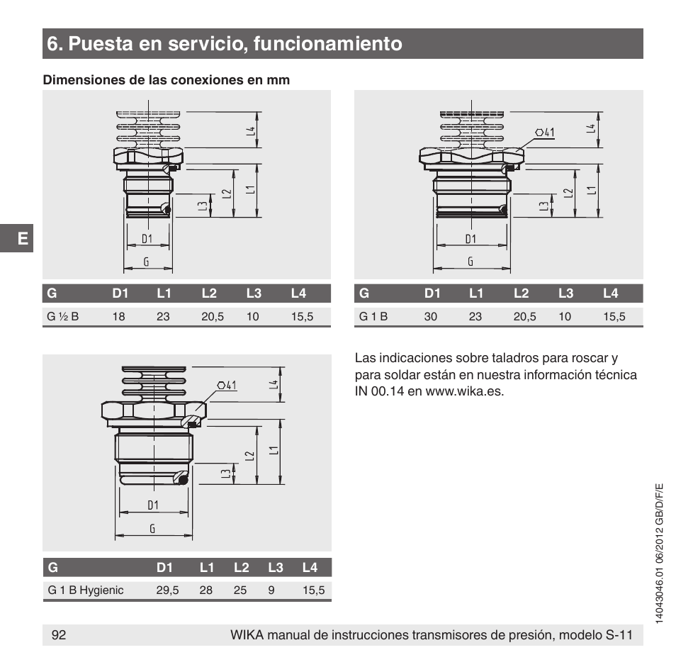 Puesta en servicio, funcionamiento | WIKA S-11 User Manual | Page 92 / 102