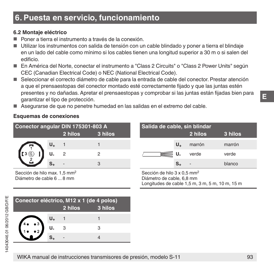 Puesta en servicio, funcionamiento | WIKA S-11 User Manual | Page 93 / 102