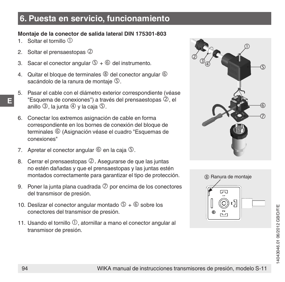 Puesta en servicio, funcionamiento | WIKA S-11 User Manual | Page 94 / 102