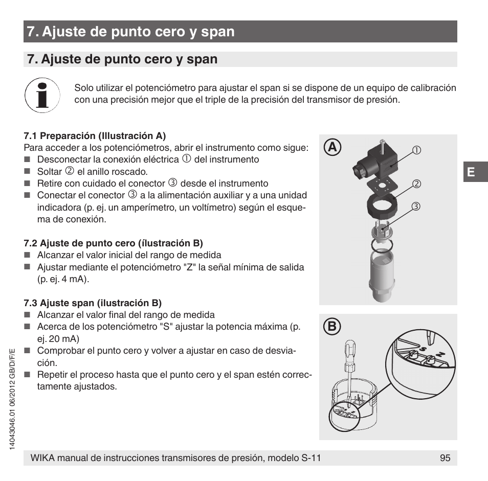 Ajuste de punto cero y span | WIKA S-11 User Manual | Page 95 / 102