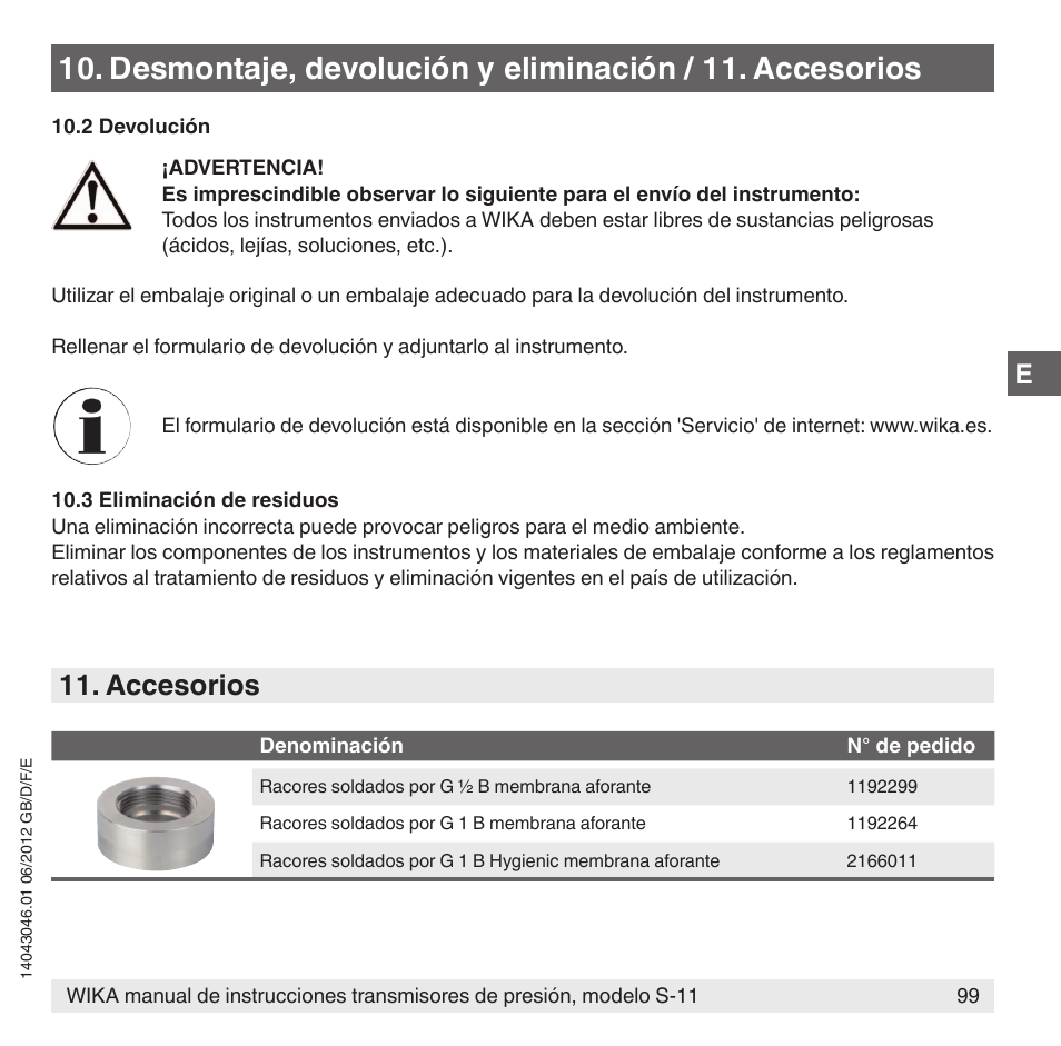 Accesorios | WIKA S-11 User Manual | Page 99 / 102
