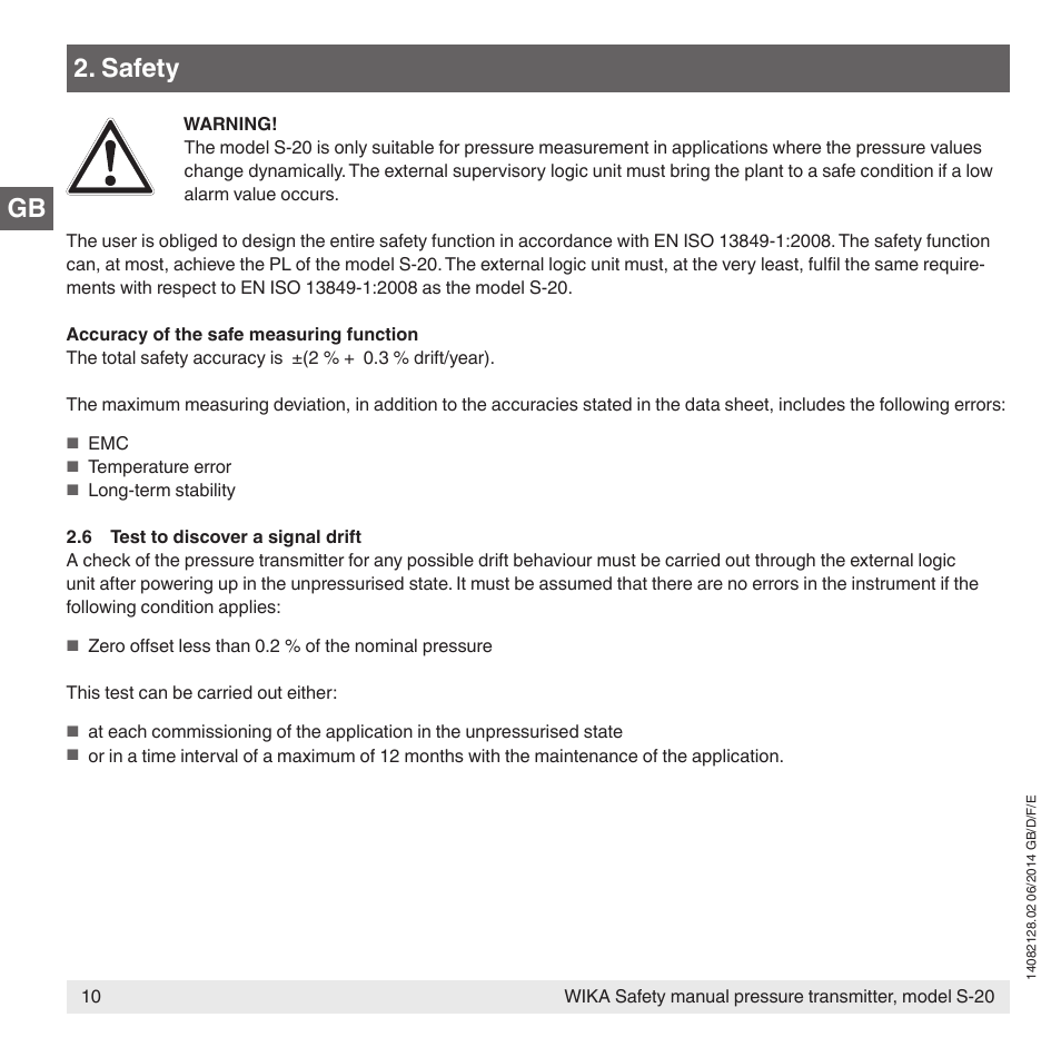 Safety | WIKA S-20 User Manual | Page 10 / 52