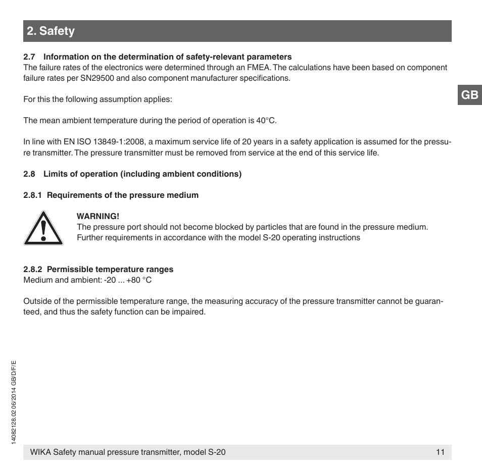 Safety | WIKA S-20 User Manual | Page 11 / 52