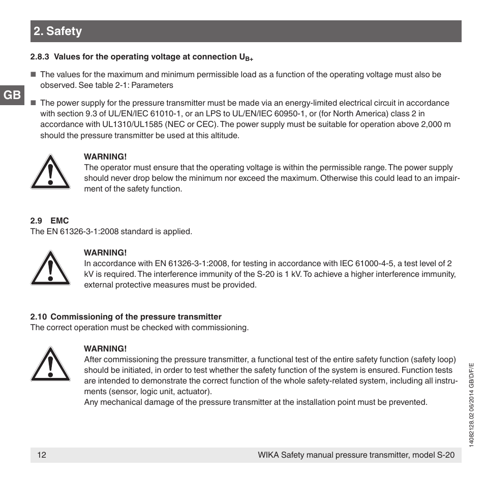 Safety | WIKA S-20 User Manual | Page 12 / 52