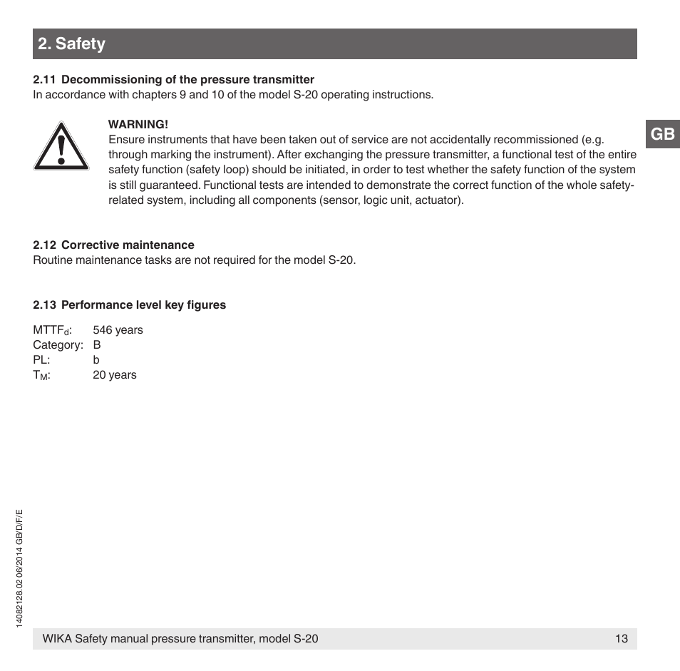 Safety | WIKA S-20 User Manual | Page 13 / 52