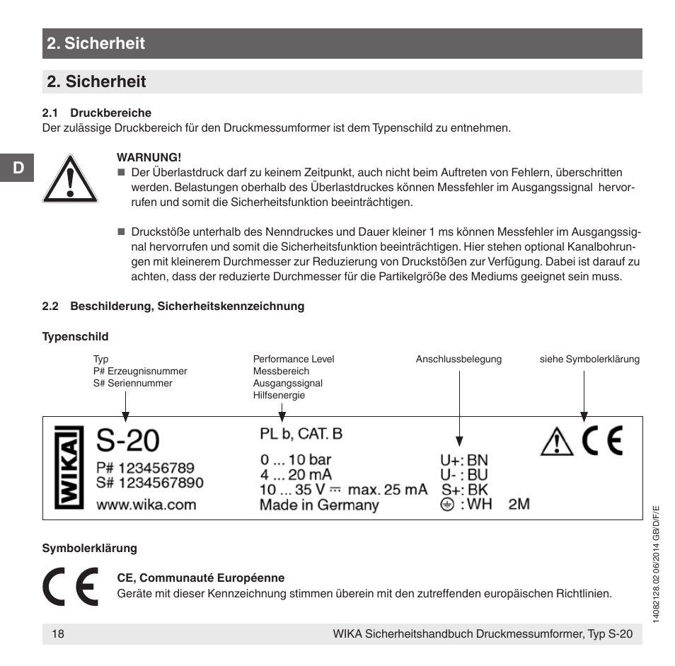 Sicherheit | WIKA S-20 User Manual | Page 18 / 52