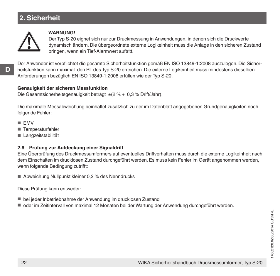 Sicherheit | WIKA S-20 User Manual | Page 22 / 52