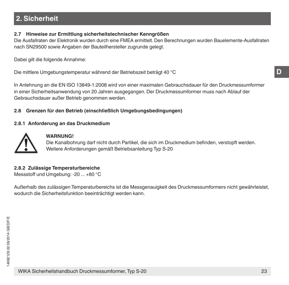 Sicherheit | WIKA S-20 User Manual | Page 23 / 52