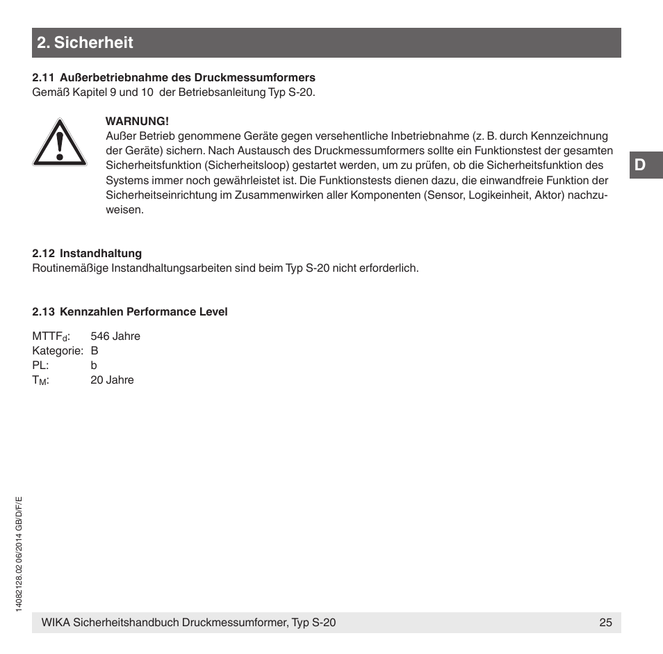 Sicherheit | WIKA S-20 User Manual | Page 25 / 52