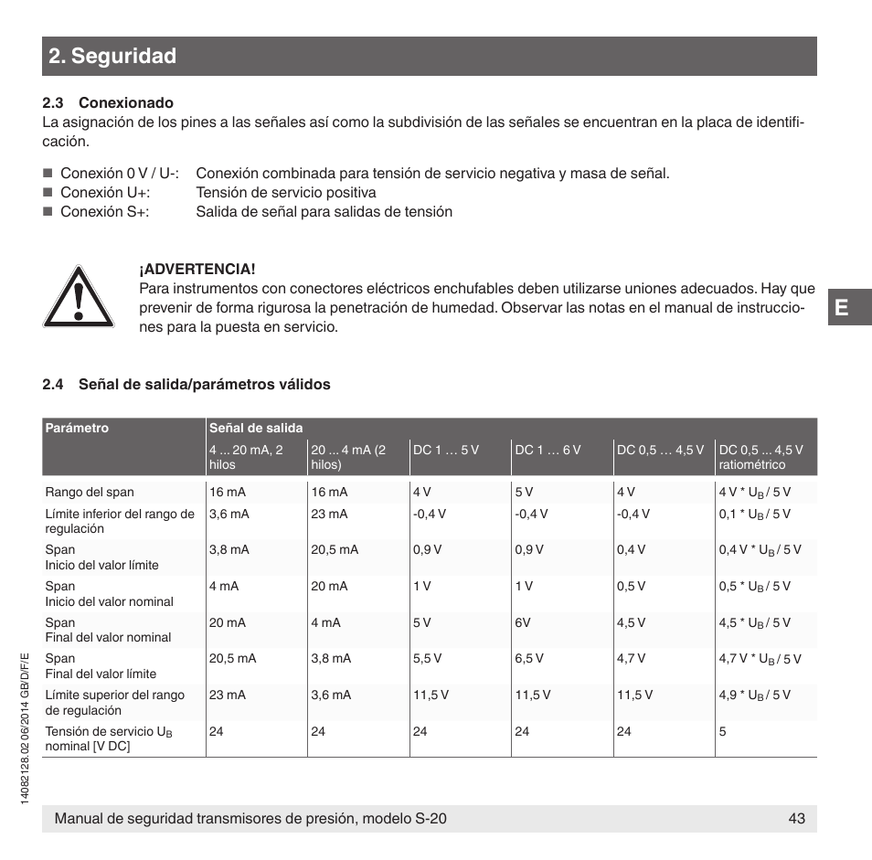 Seguridad | WIKA S-20 User Manual | Page 43 / 52