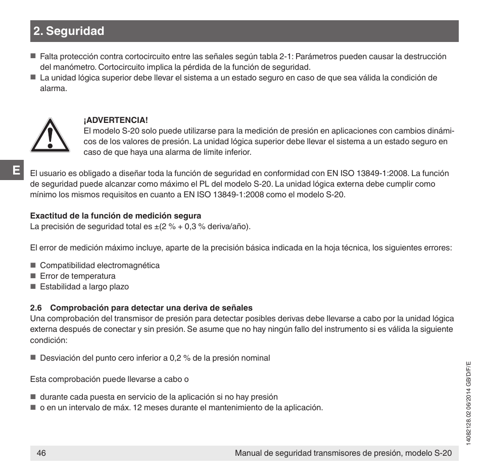 Seguridad | WIKA S-20 User Manual | Page 46 / 52