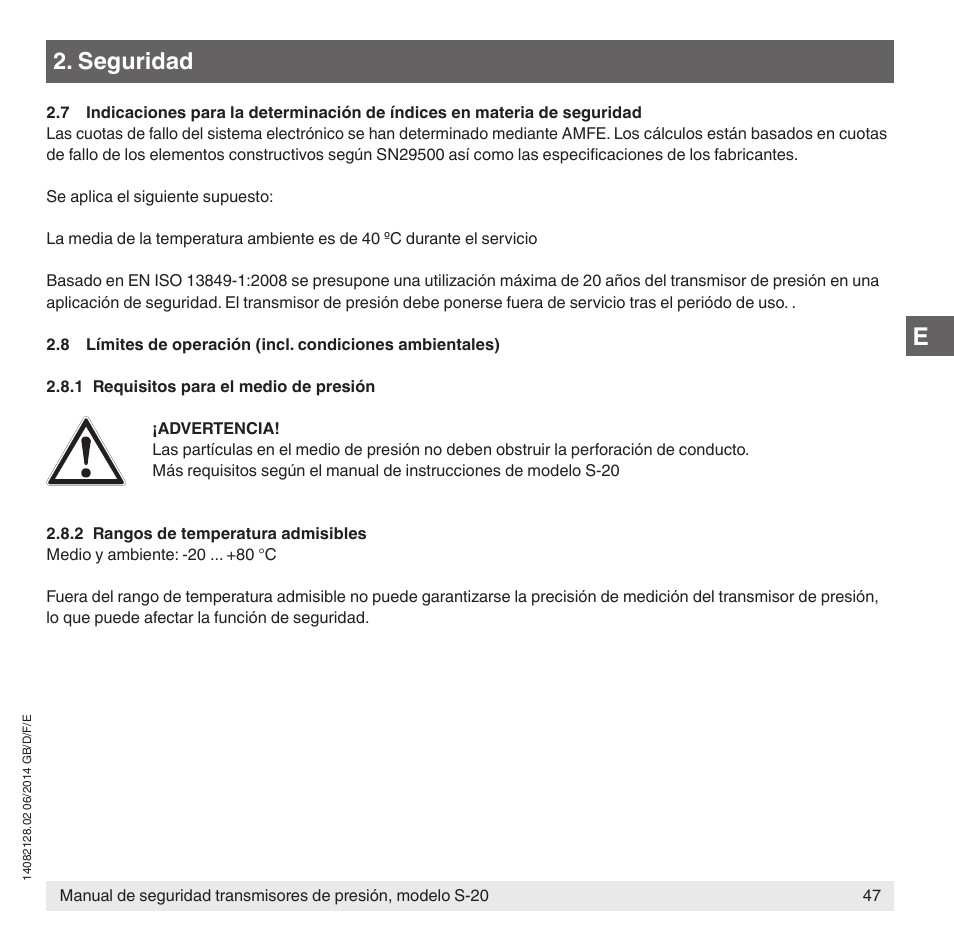 Seguridad | WIKA S-20 User Manual | Page 47 / 52