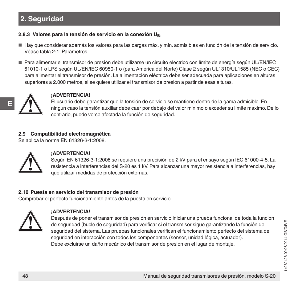 Seguridad | WIKA S-20 User Manual | Page 48 / 52