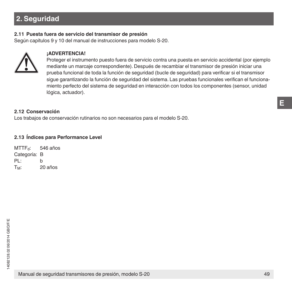 Seguridad | WIKA S-20 User Manual | Page 49 / 52