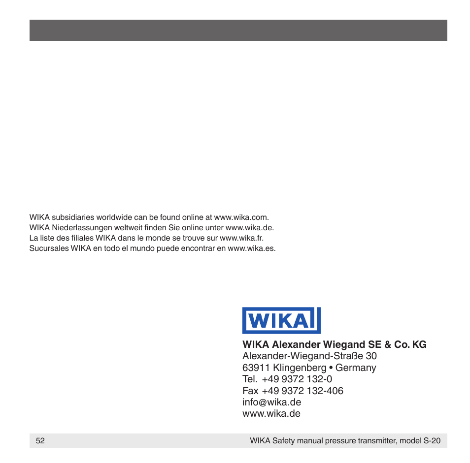 WIKA S-20 User Manual | Page 52 / 52