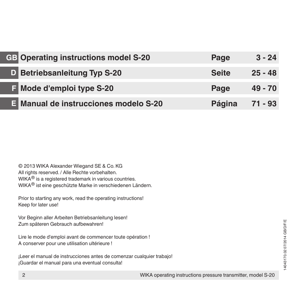 Gb d | WIKA S-20 User Manual | Page 2 / 96