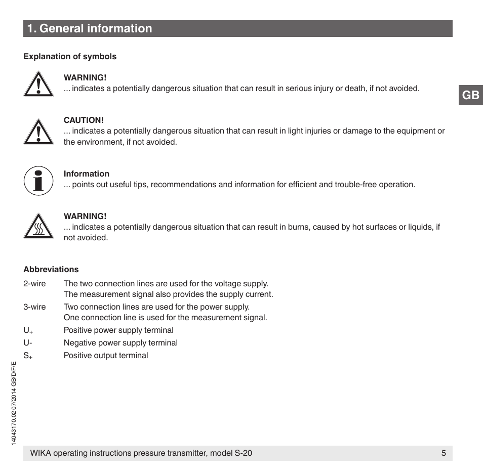 General information | WIKA S-20 User Manual | Page 5 / 96