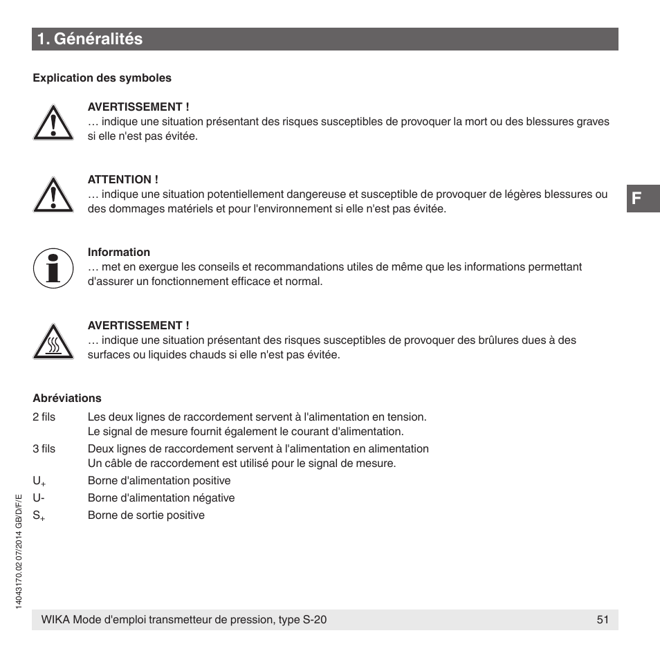 Généralités | WIKA S-20 User Manual | Page 51 / 96