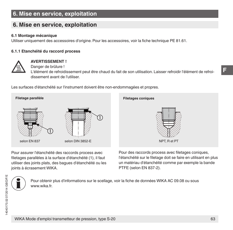 Mise en service, exploitation | WIKA S-20 User Manual | Page 63 / 96
