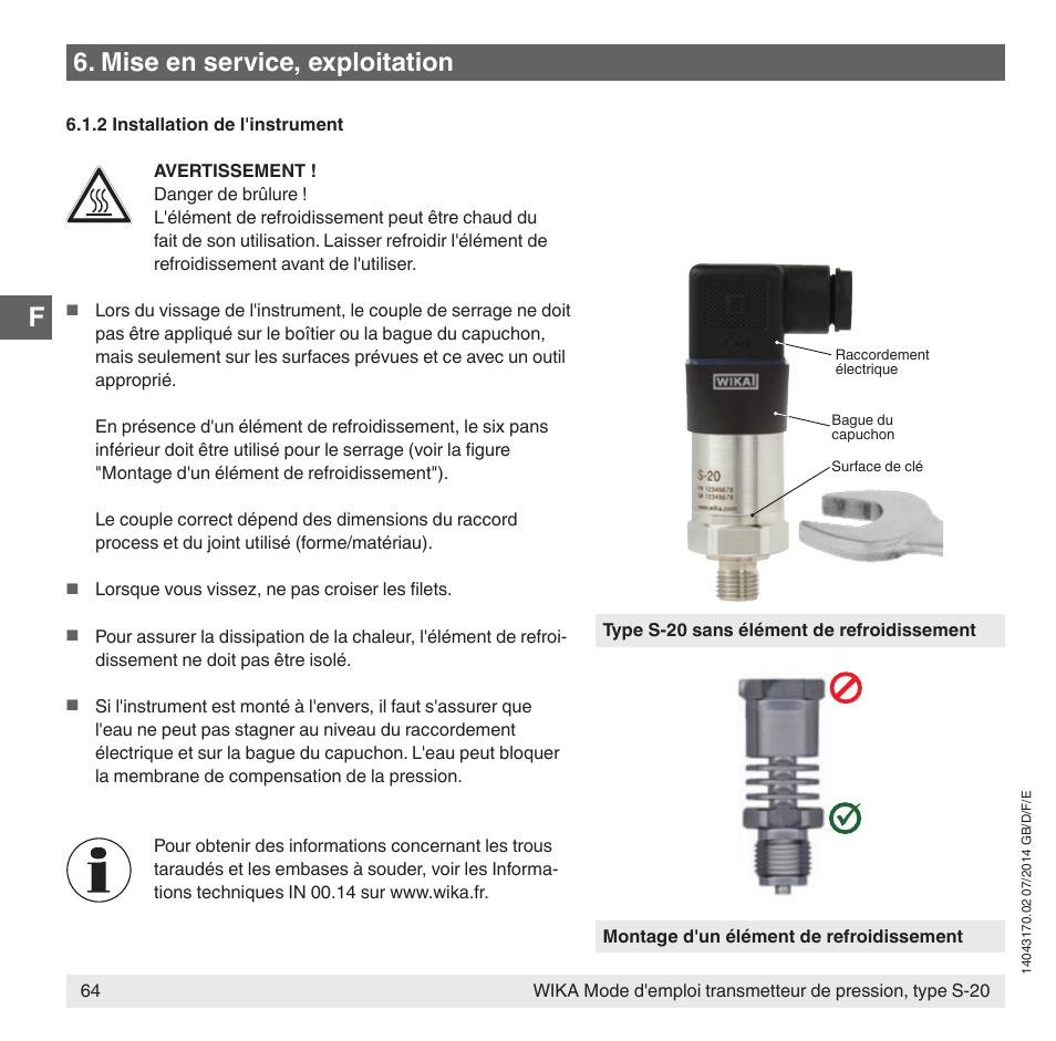 Mise en service, exploitation | WIKA S-20 User Manual | Page 64 / 96