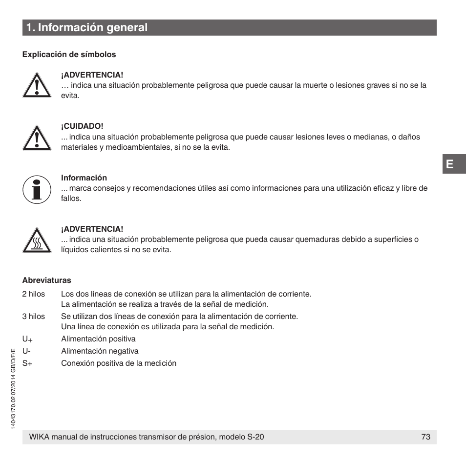 Información general | WIKA S-20 User Manual | Page 73 / 96