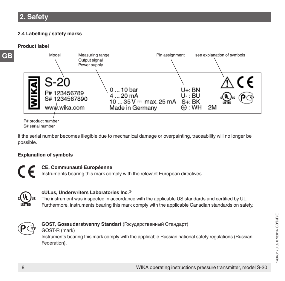 Safety | WIKA S-20 User Manual | Page 8 / 96