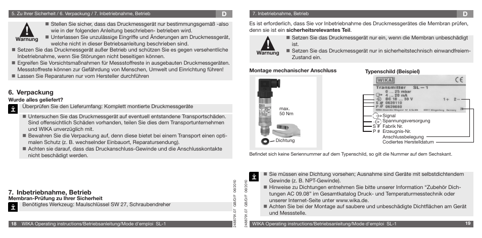 WIKA SL-1 User Manual | Page 10 / 21