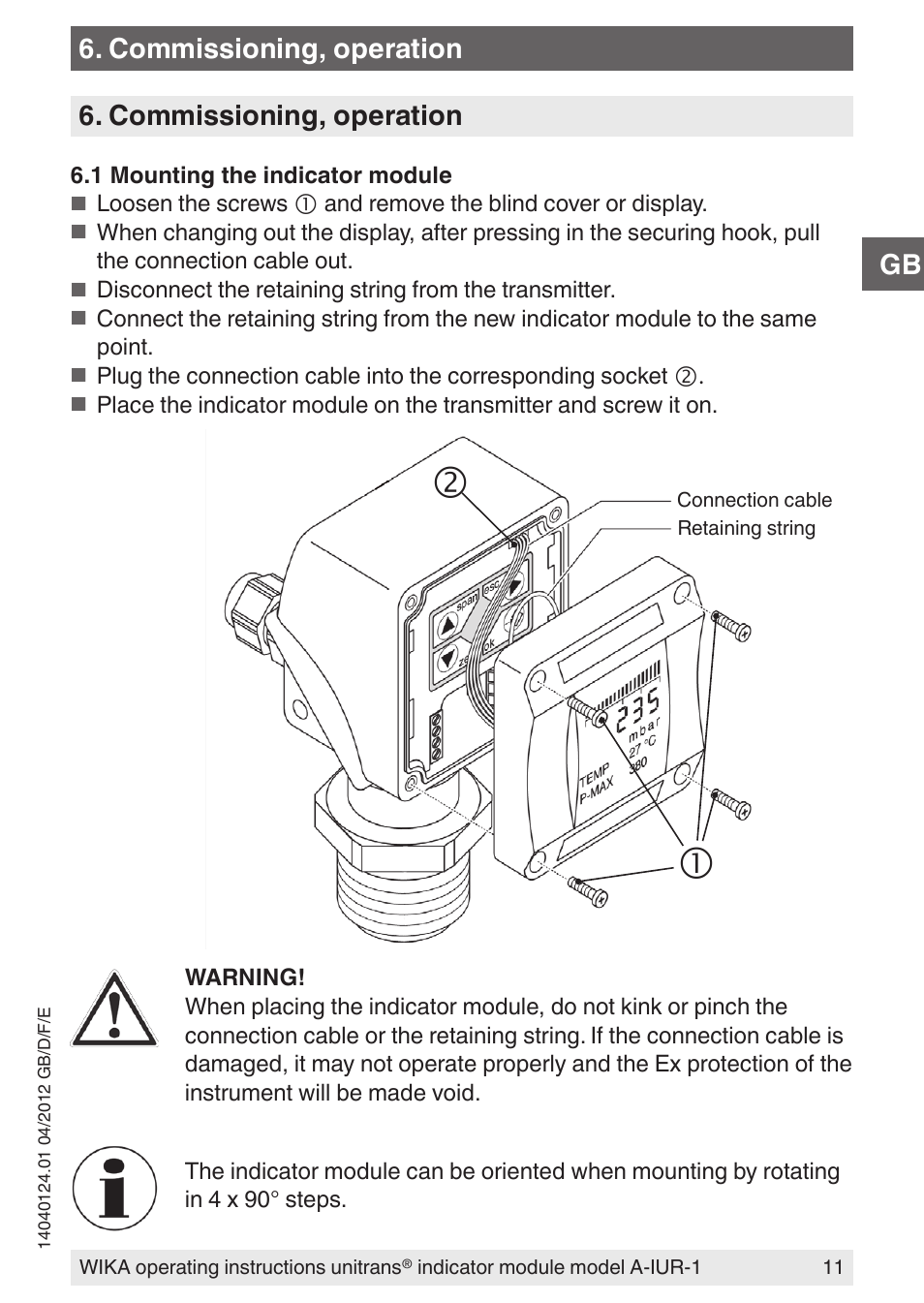 Commissioning, operation | WIKA UT-11 User Manual | Page 11 / 52