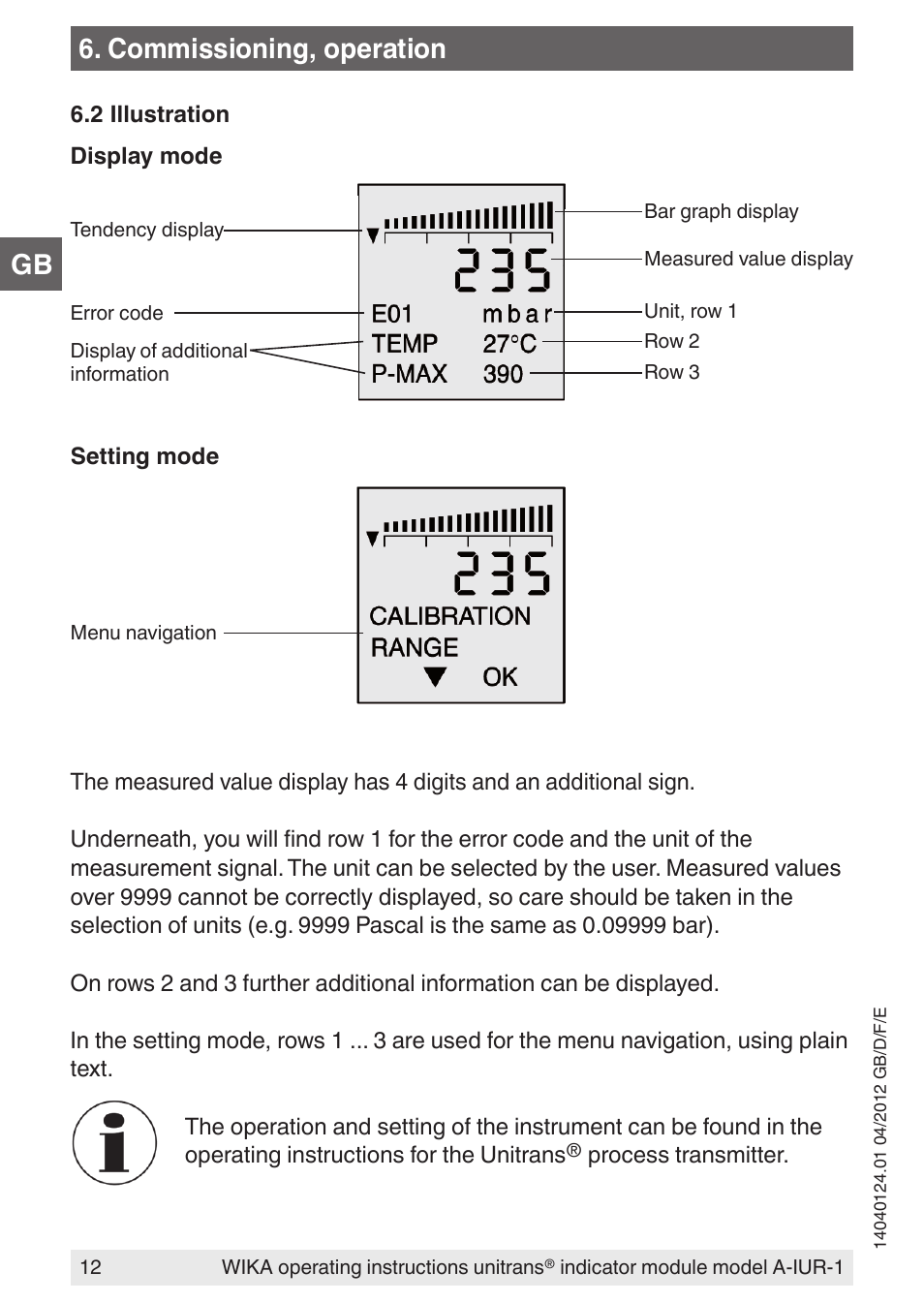 Commissioning, operation | WIKA UT-11 User Manual | Page 12 / 52