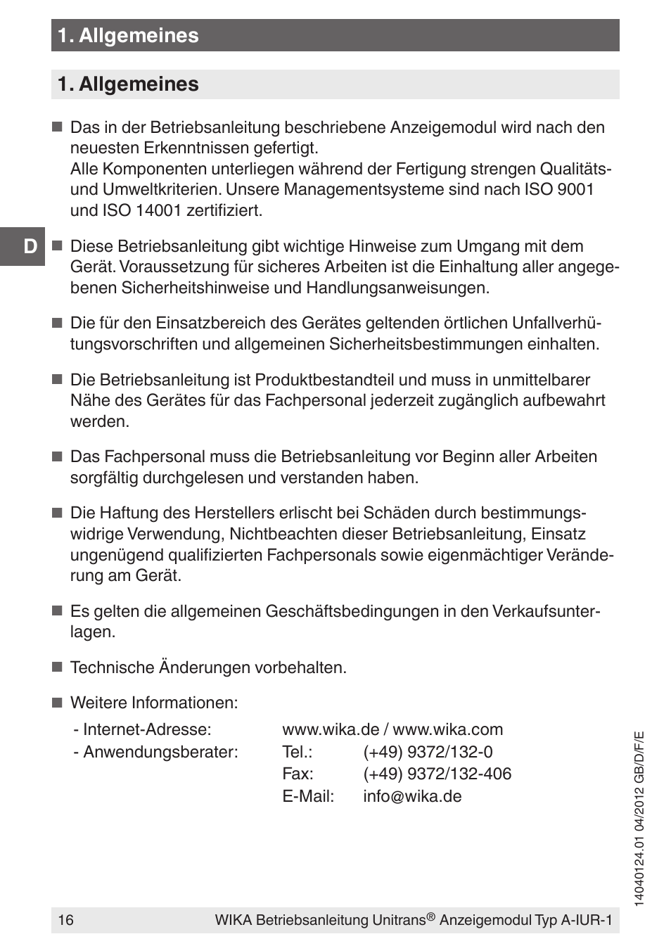 Allgemeines | WIKA UT-11 User Manual | Page 16 / 52