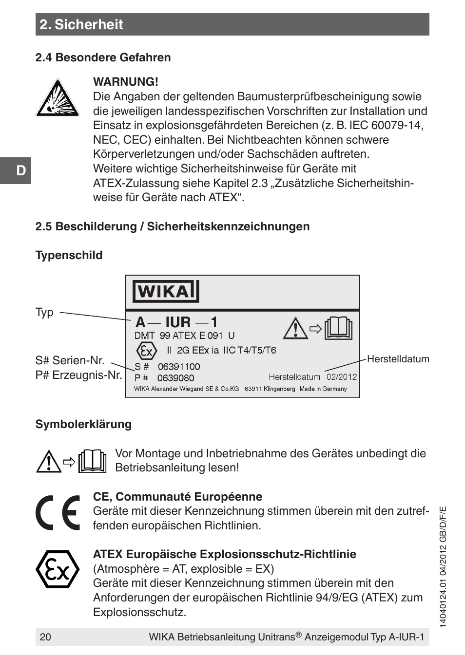 Sicherheit | WIKA UT-11 User Manual | Page 20 / 52