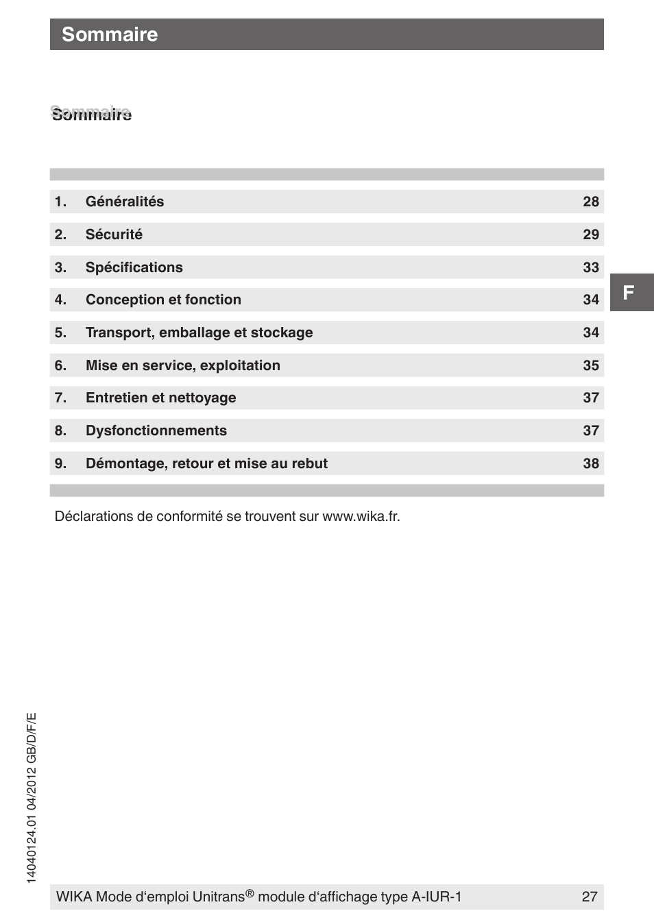 Sommaire | WIKA UT-11 User Manual | Page 27 / 52