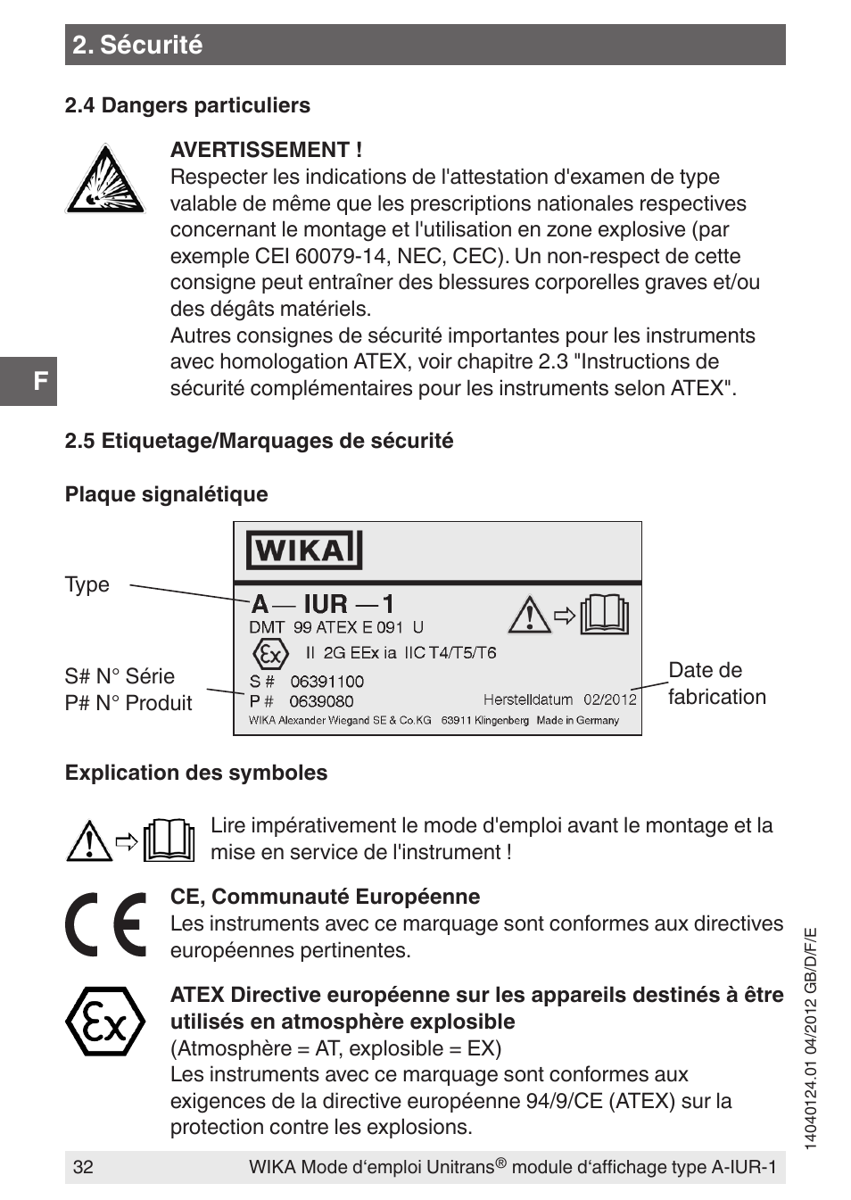 Sécurité | WIKA UT-11 User Manual | Page 32 / 52