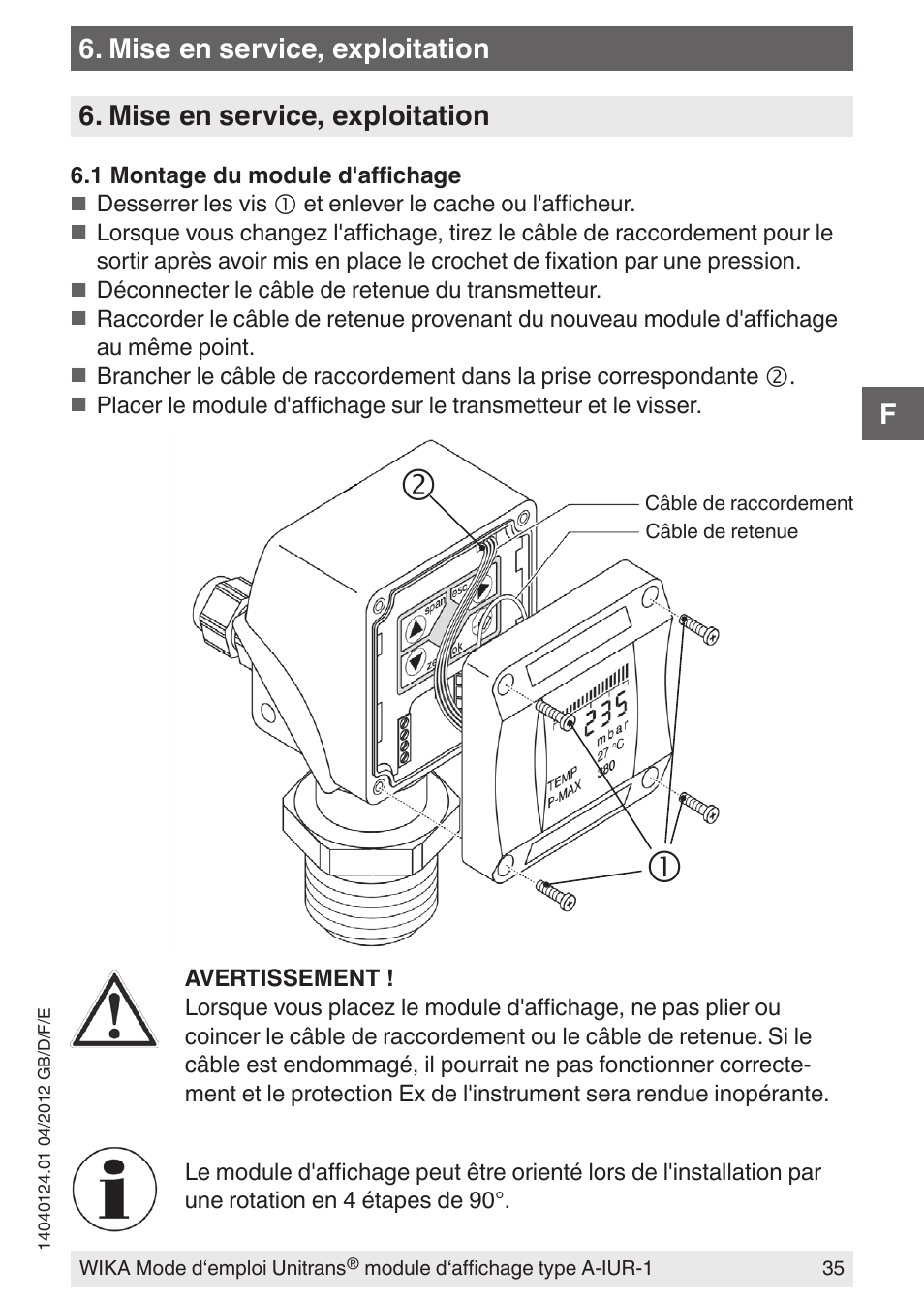 Mise en service, exploitation | WIKA UT-11 User Manual | Page 35 / 52