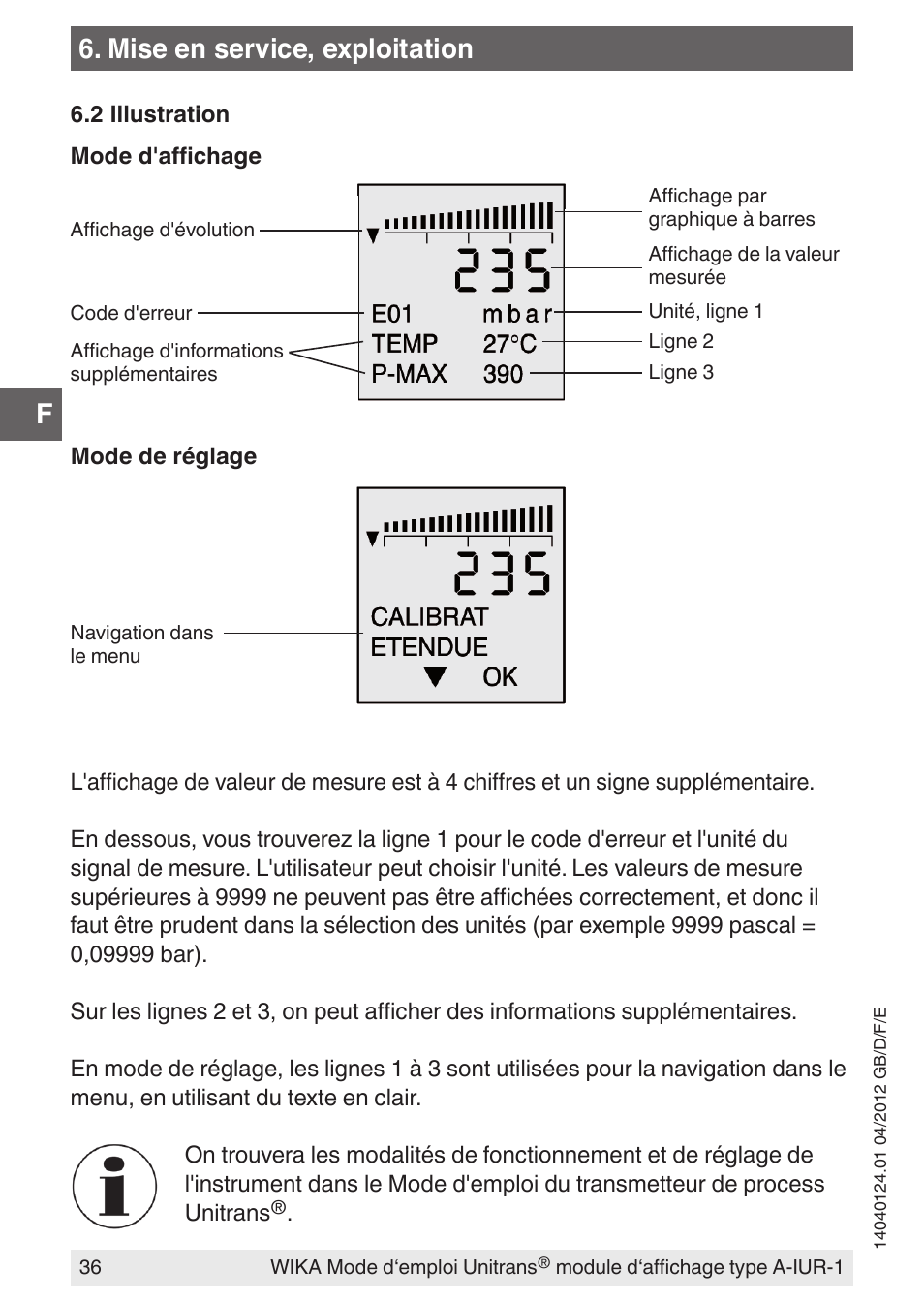 Mise en service, exploitation | WIKA UT-11 User Manual | Page 36 / 52