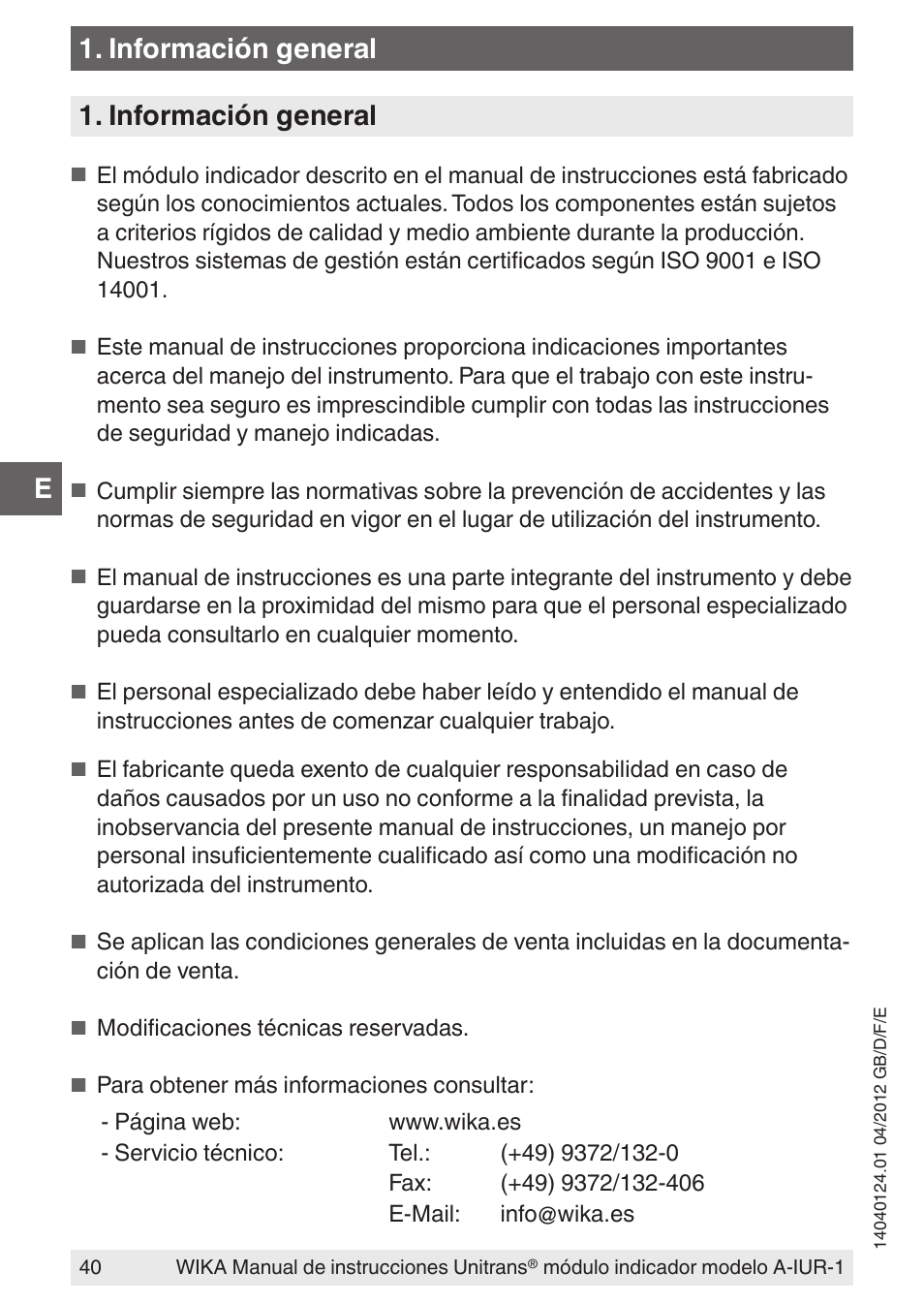 Información general | WIKA UT-11 User Manual | Page 40 / 52