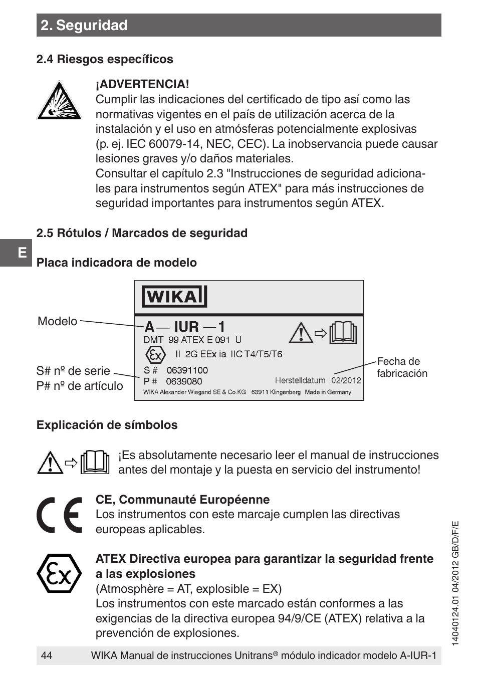 Seguridad | WIKA UT-11 User Manual | Page 44 / 52