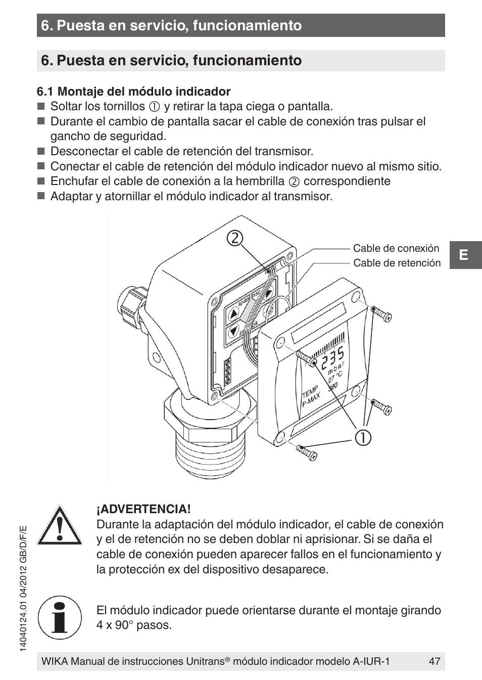 Puesta en servicio, funcionamiento | WIKA UT-11 User Manual | Page 47 / 52