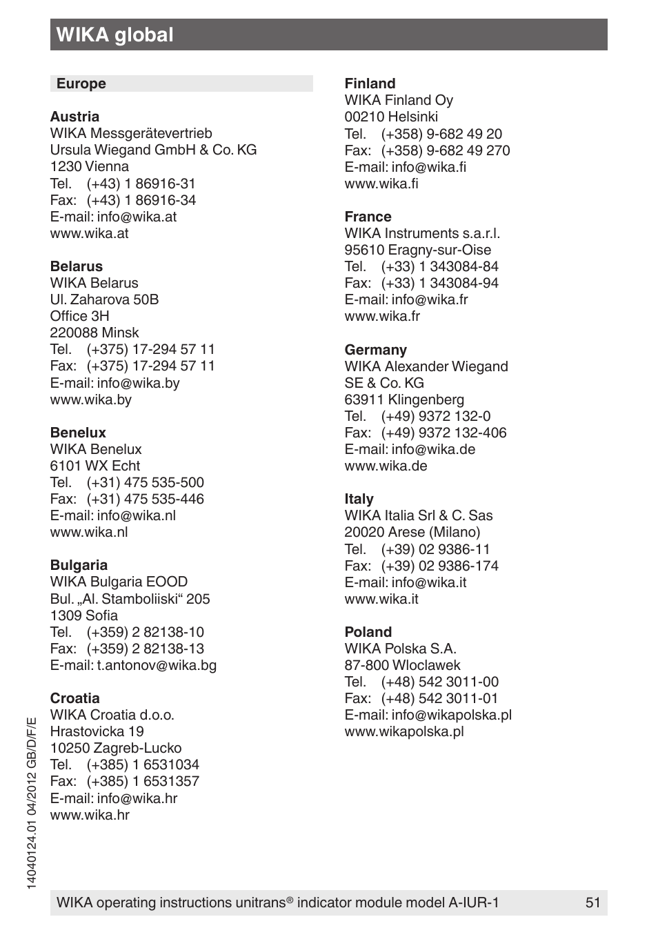 Wika global | WIKA UT-11 User Manual | Page 51 / 52