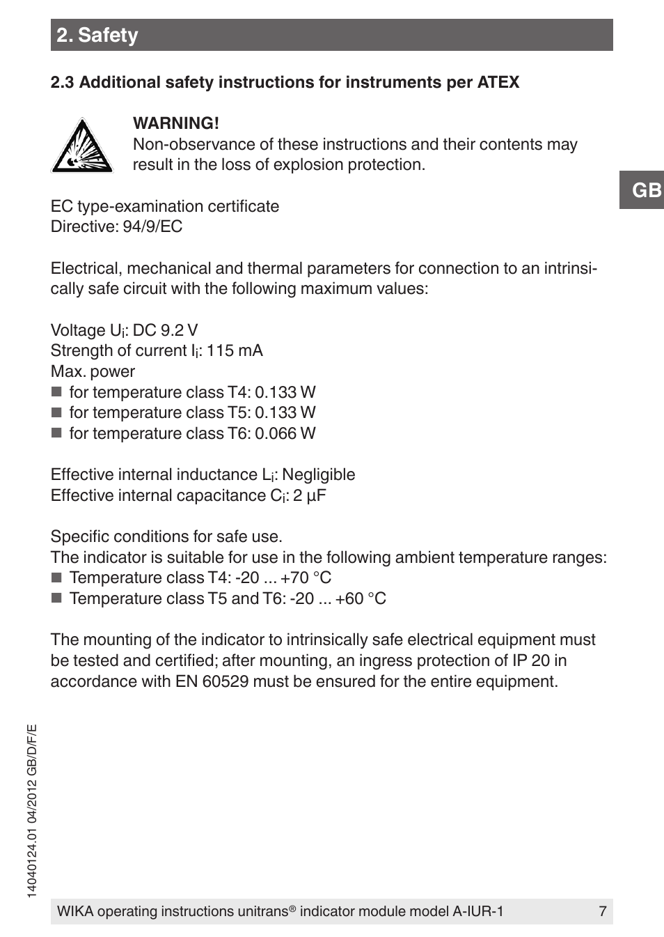 Safety | WIKA UT-11 User Manual | Page 7 / 52