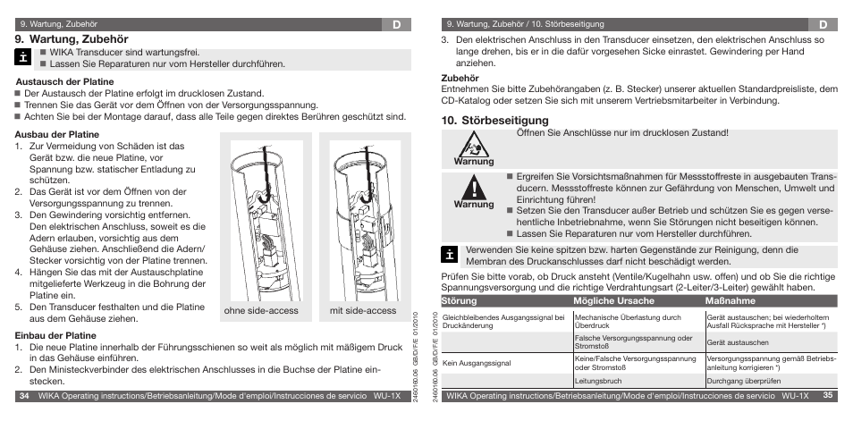 D9. wartung, zubehör, Störbeseitigung | WIKA WU-16 User Manual | Page 18 / 37