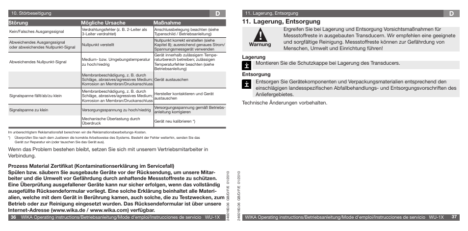 D11. lagerung, entsorgung | WIKA WU-16 User Manual | Page 19 / 37