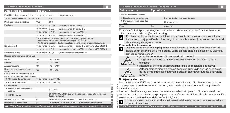 Ajuste de cero | WIKA WU-16 User Manual | Page 34 / 37