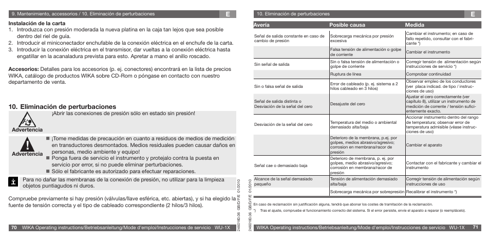 Eliminación de perturbaciones | WIKA WU-16 User Manual | Page 36 / 37