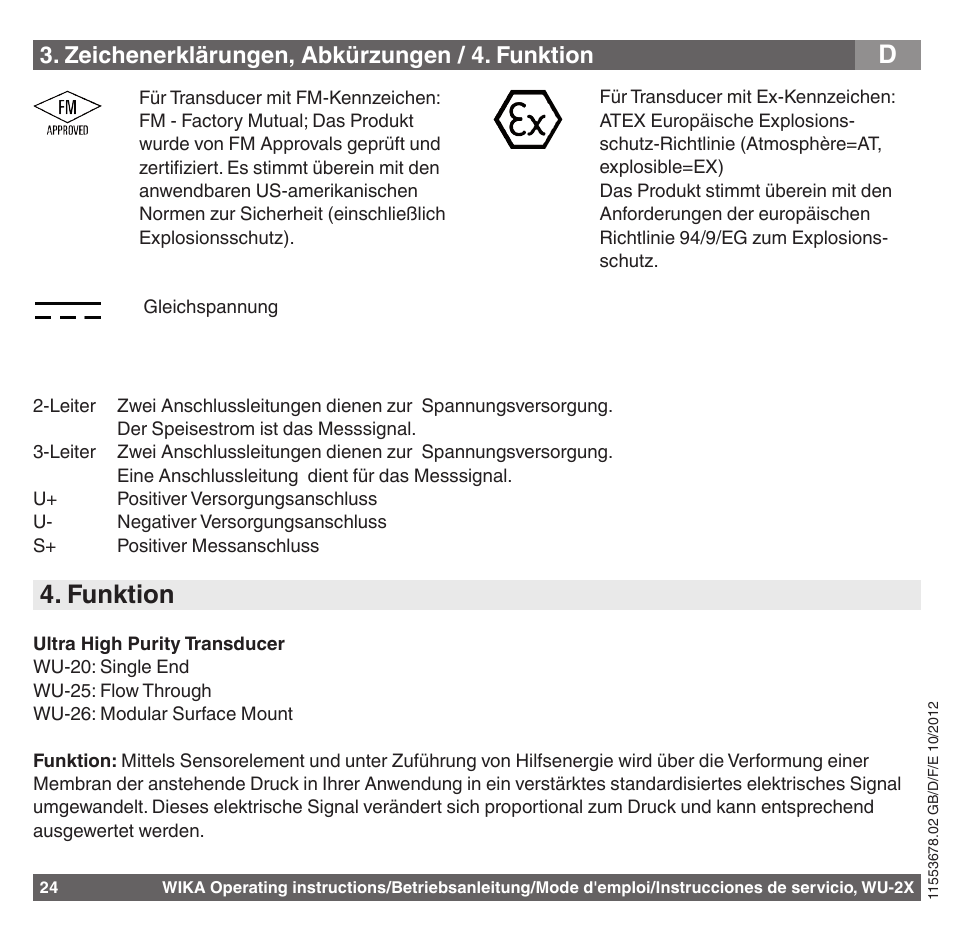 Funktion, Zeichenerklärungen, abkürzungen / 4. funktion | WIKA WU-26 User Manual | Page 24 / 84