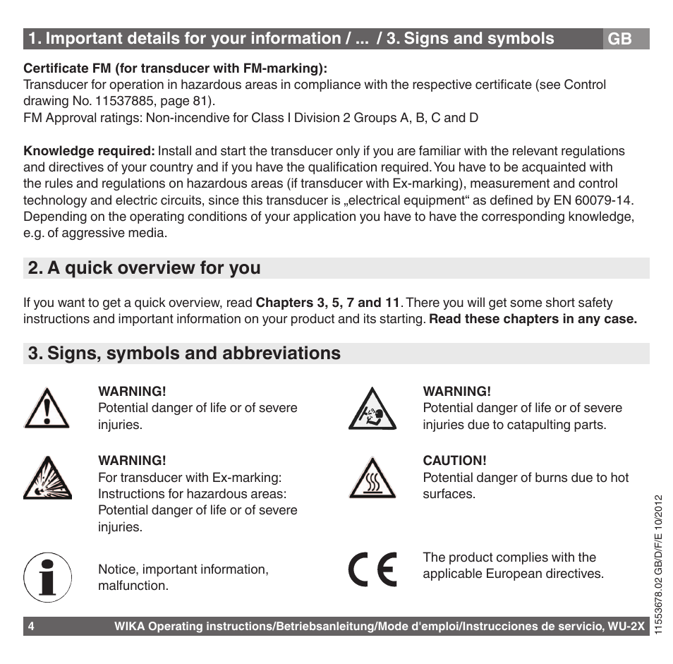 A quick overview for you, Signs, symbols and abbreviations | WIKA WU-26 User Manual | Page 4 / 84