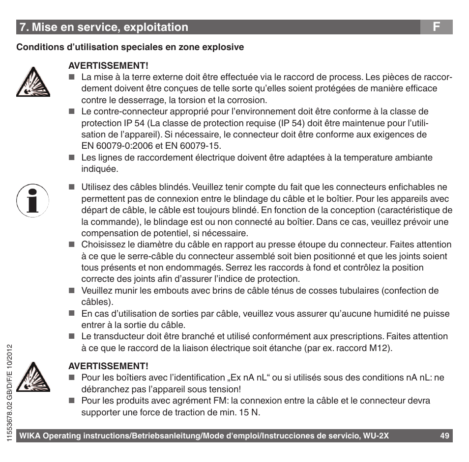 Mise en service, exploitation | WIKA WU-26 User Manual | Page 49 / 84