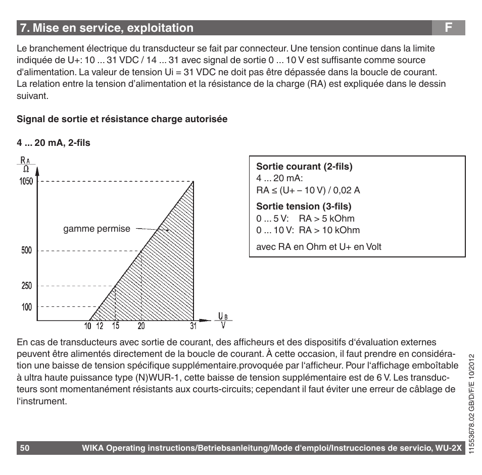 Mise en service, exploitation | WIKA WU-26 User Manual | Page 50 / 84