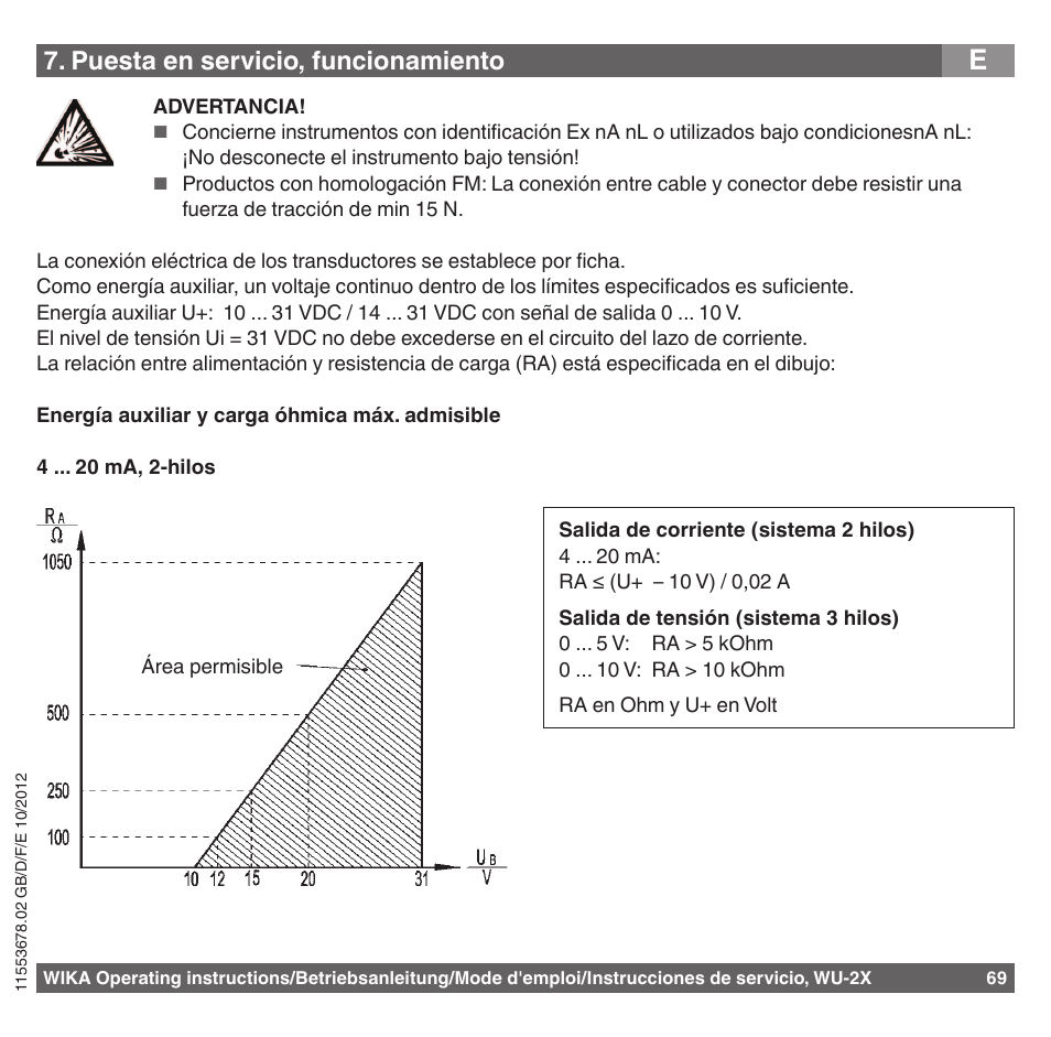 Puesta en servicio, funcionamiento | WIKA WU-26 User Manual | Page 69 / 84