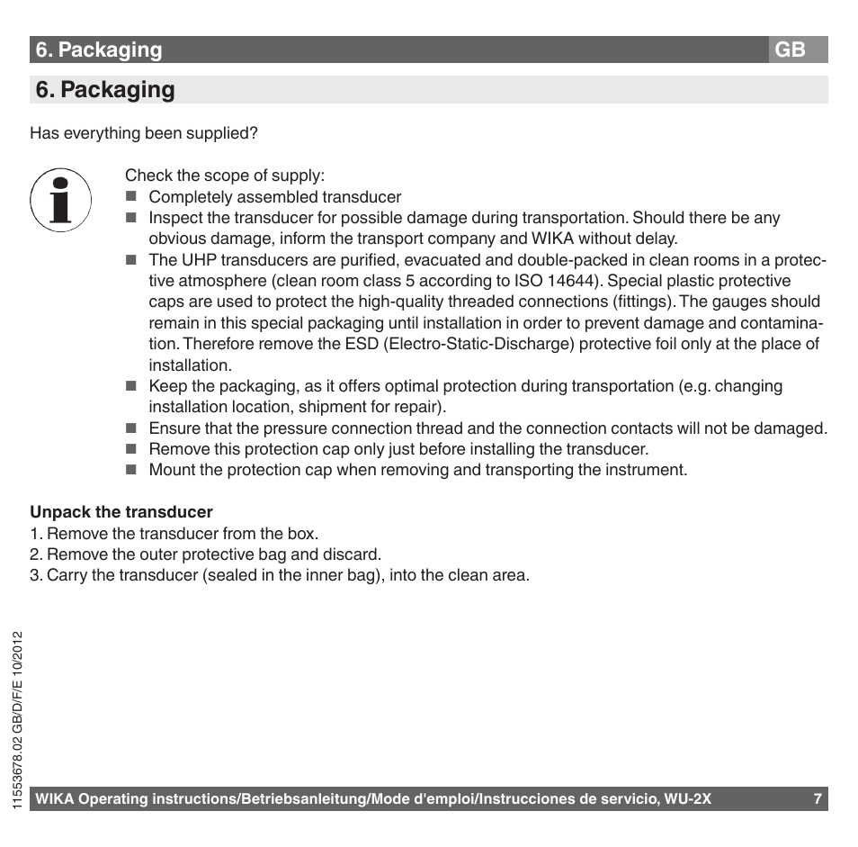 Packaging | WIKA WU-26 User Manual | Page 7 / 84